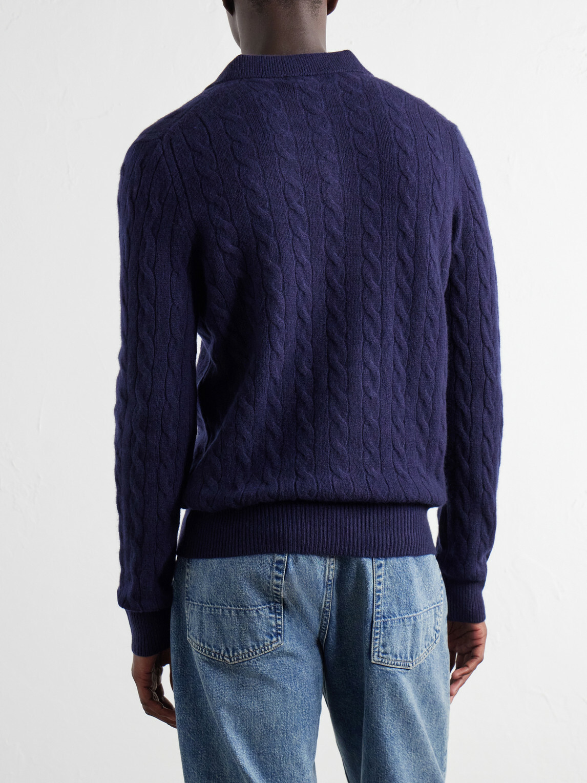 Polo Ralph Lauren - Cable-Knit Wool and Cashmere-Blend Polo Sweater - Blue