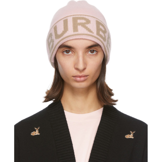 Burberry Logo Graphic Cashmere Blend Beanie toque winter hat beige