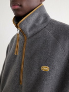 AMI PARIS - Logo-Appliquéd Shell-Trimmed Fleece Half-Zip Sweater - Gray