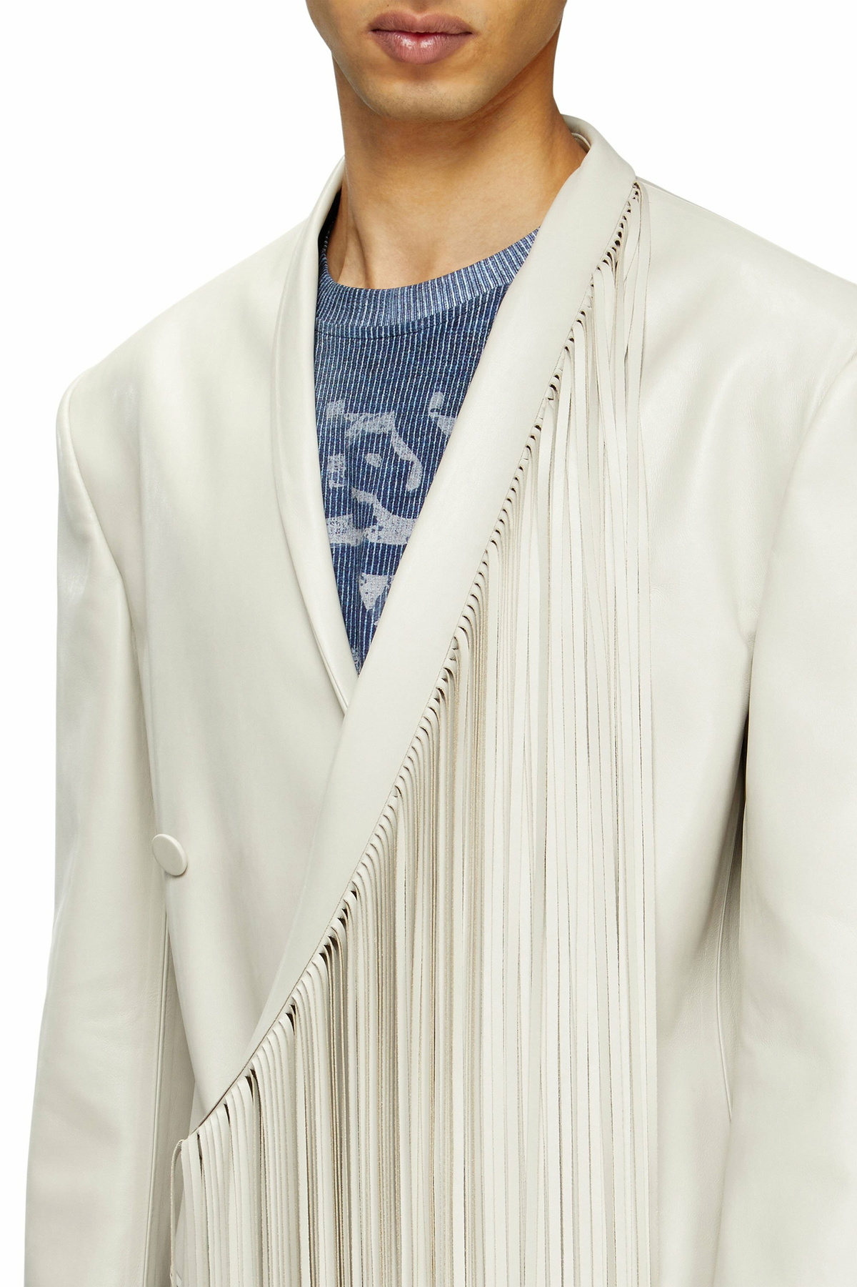 Diesel Long coat with shredded scarf fringing - Jackets Mens in Grey