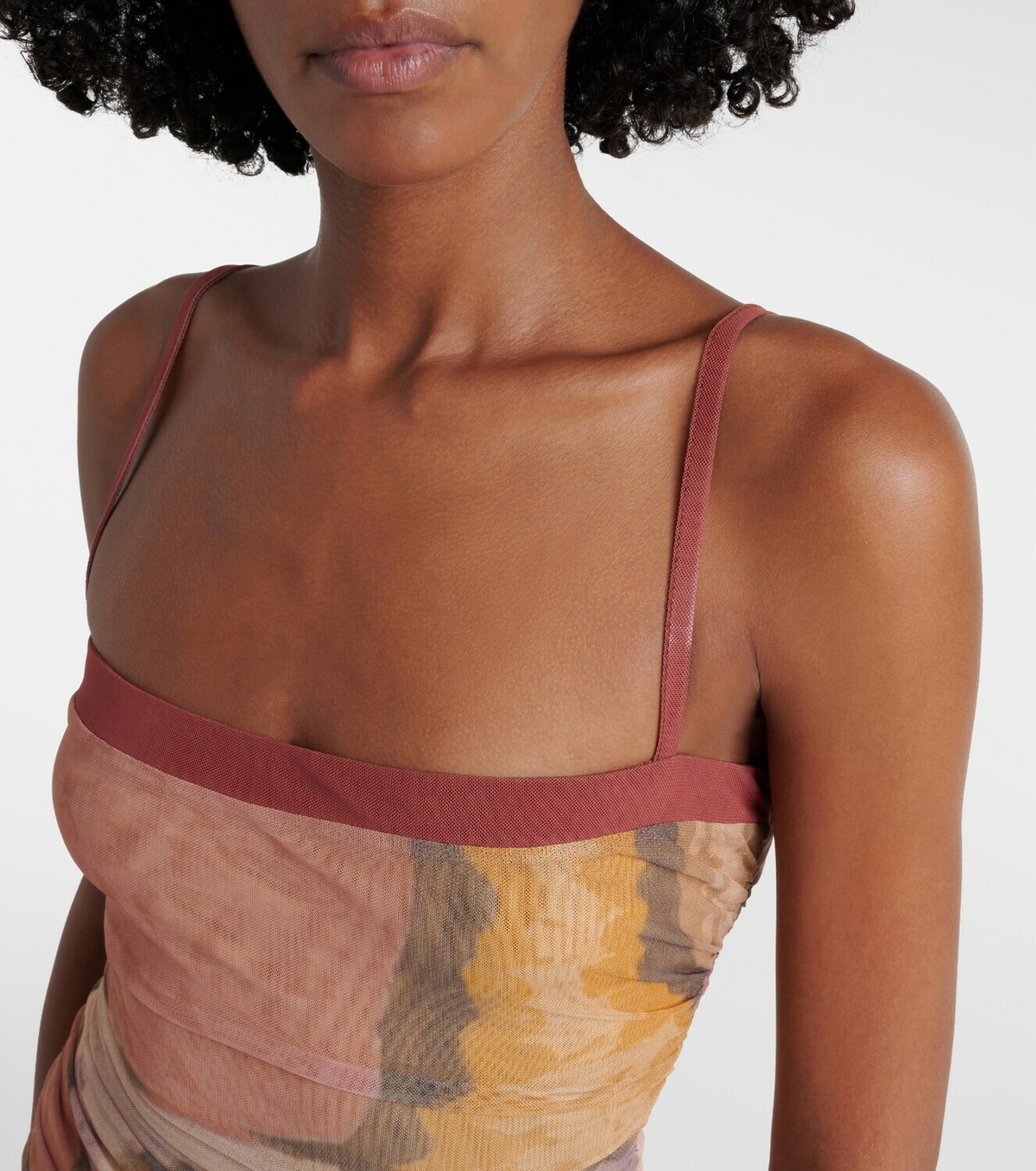 SIR Gathered printed mesh tank top