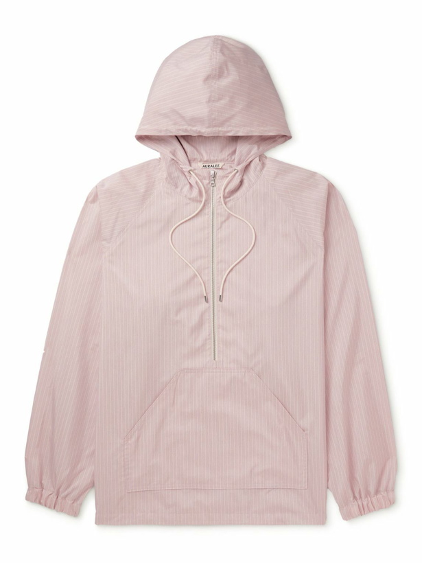 Photo: Auralee - Striped Cotton-Blend Poplin Half-Zip Hooded Jacket - Pink