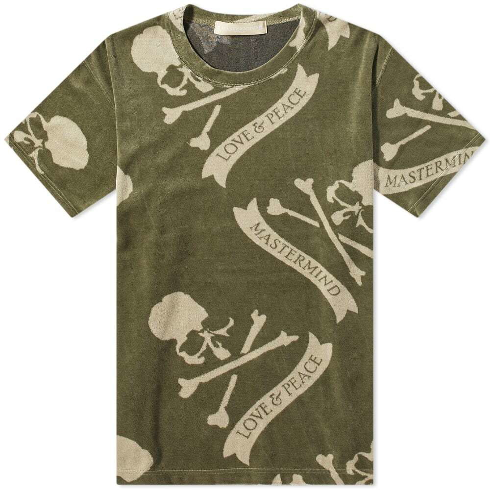 MASTERMIND WORLD All-Over Skull Velour T-Shirt in Olive Khaki ...