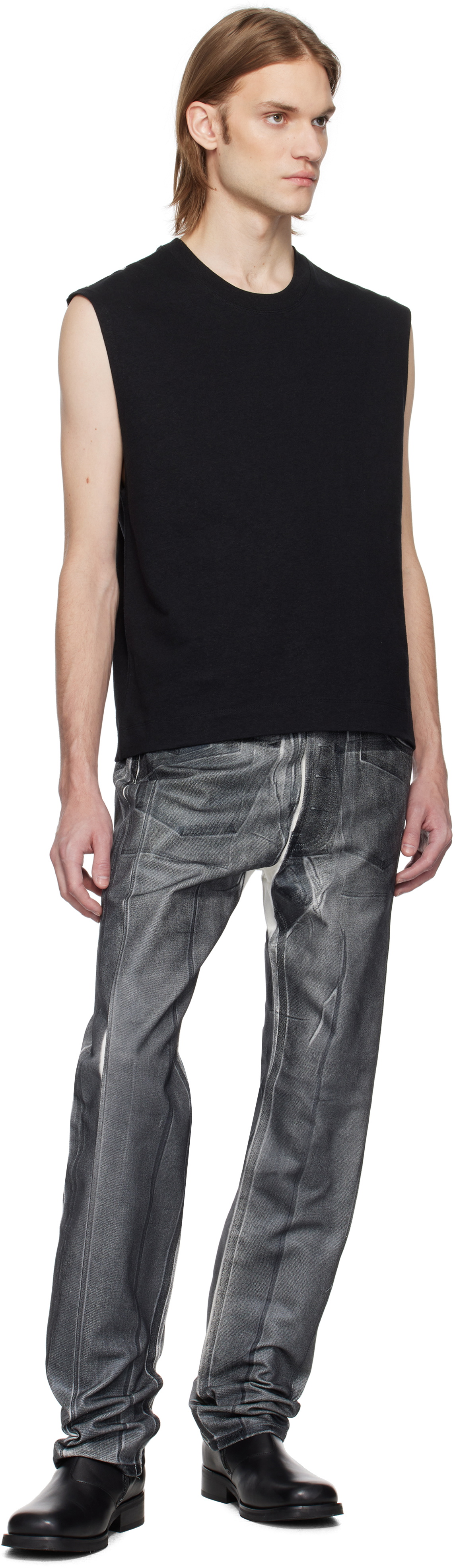 Karmuel Young Black Adjustable Shoulder Line Tank Top