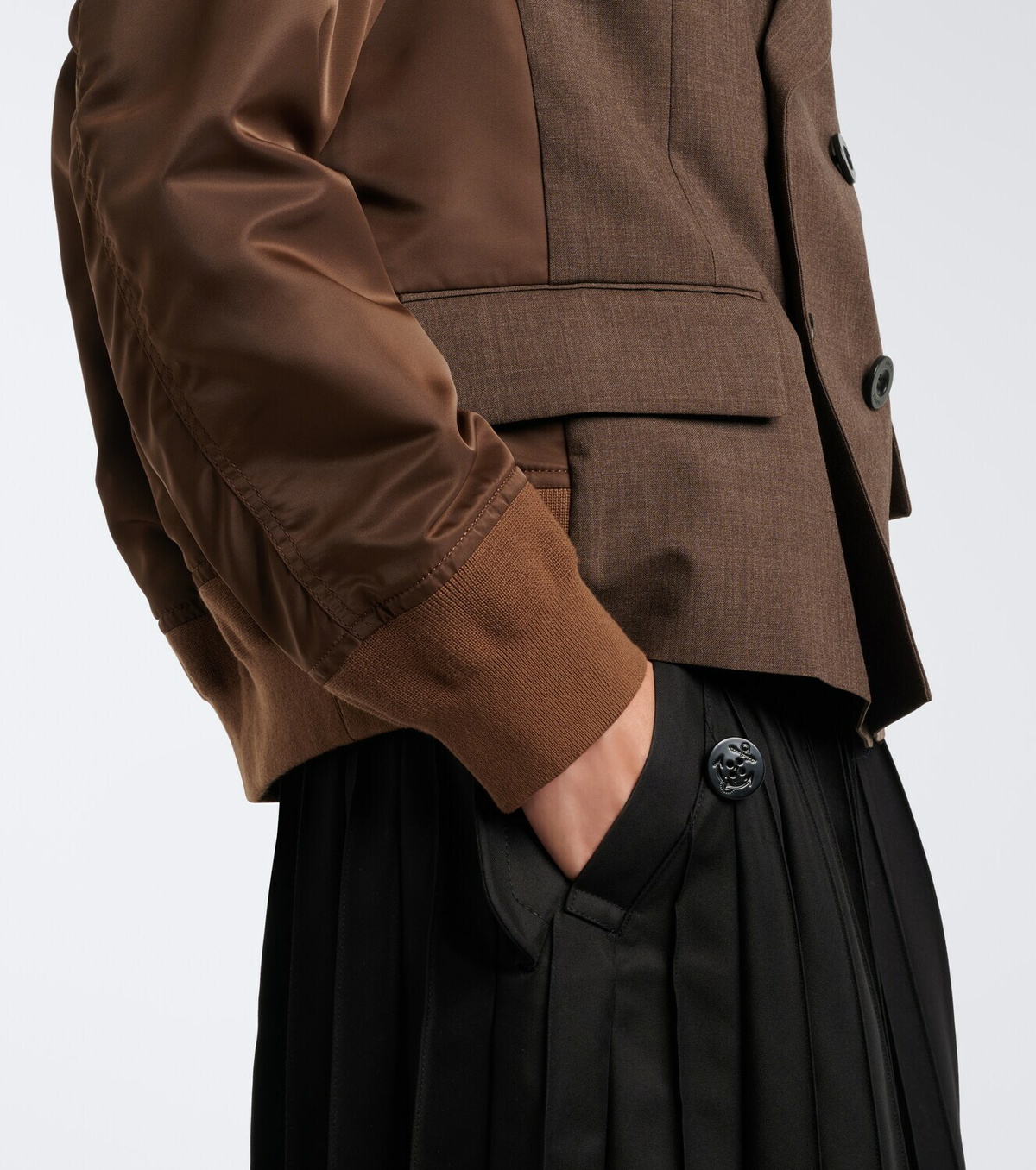 Sacai Double-breasted wool and technical jacket