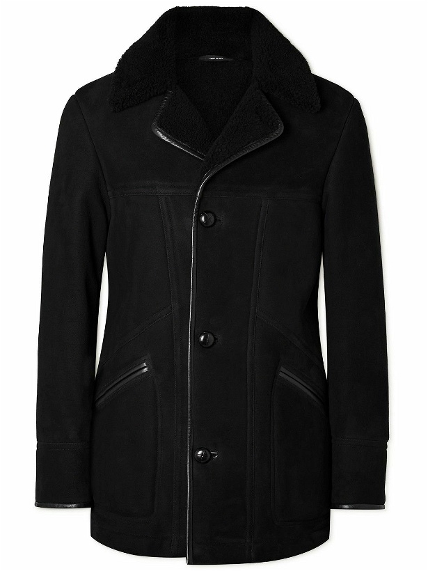 Photo: TOM FORD - Leather-Trimmed Shearling Peacoat - Black