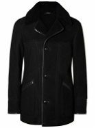 TOM FORD - Leather-Trimmed Shearling Peacoat - Black