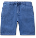 Hartford - Pleated Linen Drawstring Shorts - Blue