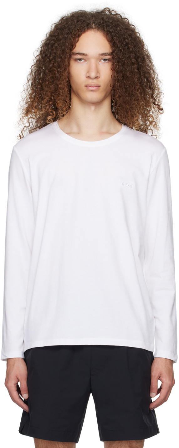 BOSS White Embroidered Long Sleeve T-Shirt BOSS