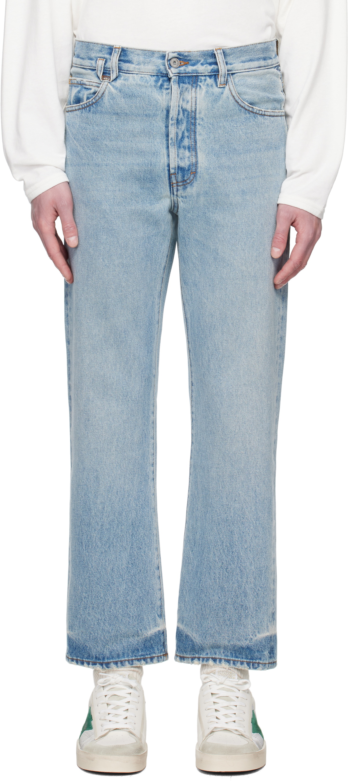 JACQUEMUS: Off-White La Casa 'Le de-Nîmes Curzio' Jeans | SSENSE