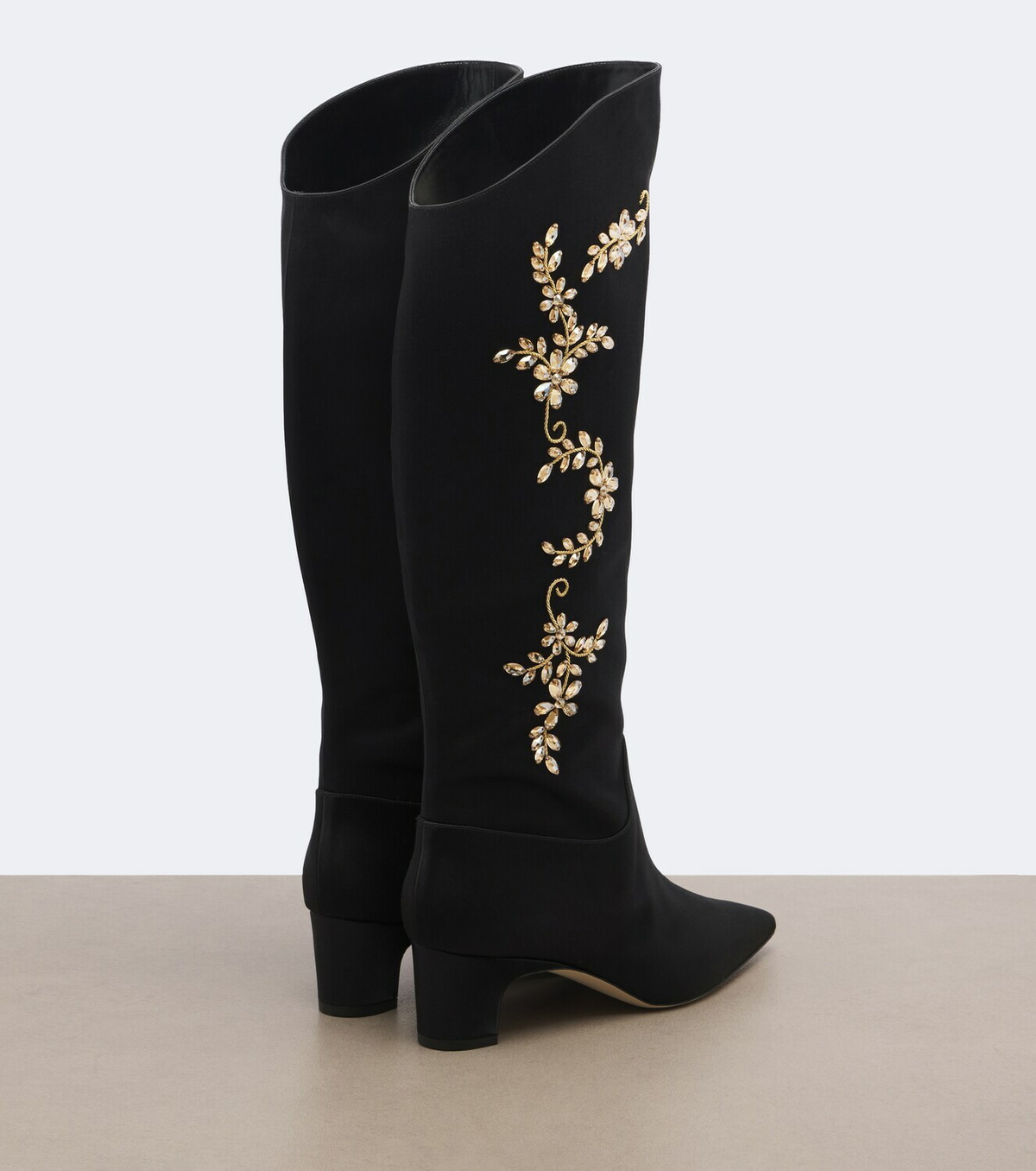 Manolo Blahnik Dispasa embellished satin knee-high boots