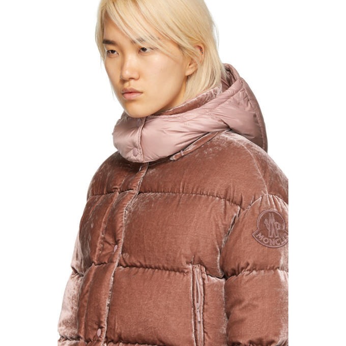 Moncler pink velvet on sale puffer jacket