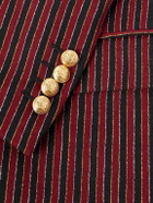 CELINE - Embroidered Striped Wool and Lycra-Blend Blazer - Red