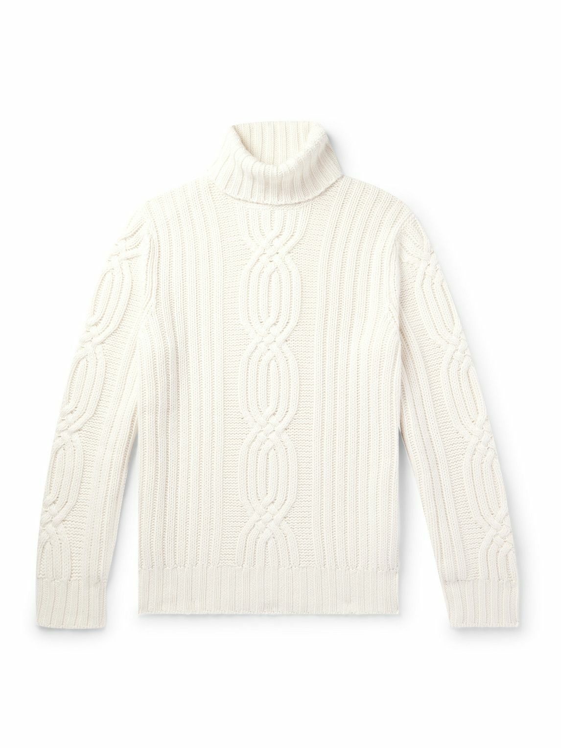 Photo: Brunello Cucinelli - Cable-Knit Cashmere Rollneck Sweater - Neutrals