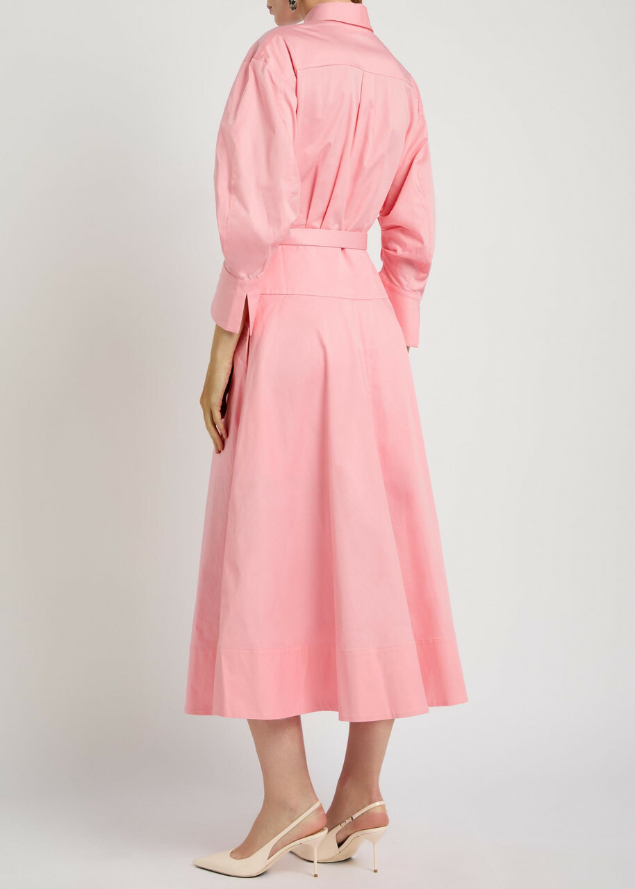 Rebecca Vallance Dianthe Belted Stretch Cotton-poplin Midi Shirt Dress Pink