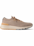 Brunello Cucinelli - Leather-Trimmed Stretch-Knit Sneakers - Neutrals