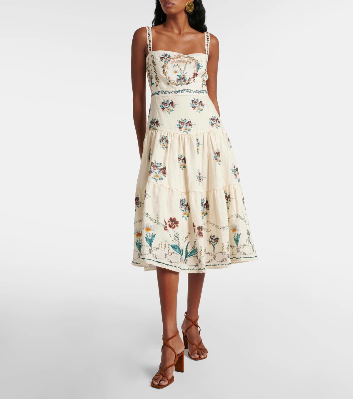 Agua by Agua Bendita Lima Florero embroidered linen midi dress Agua by Agua  Bendita