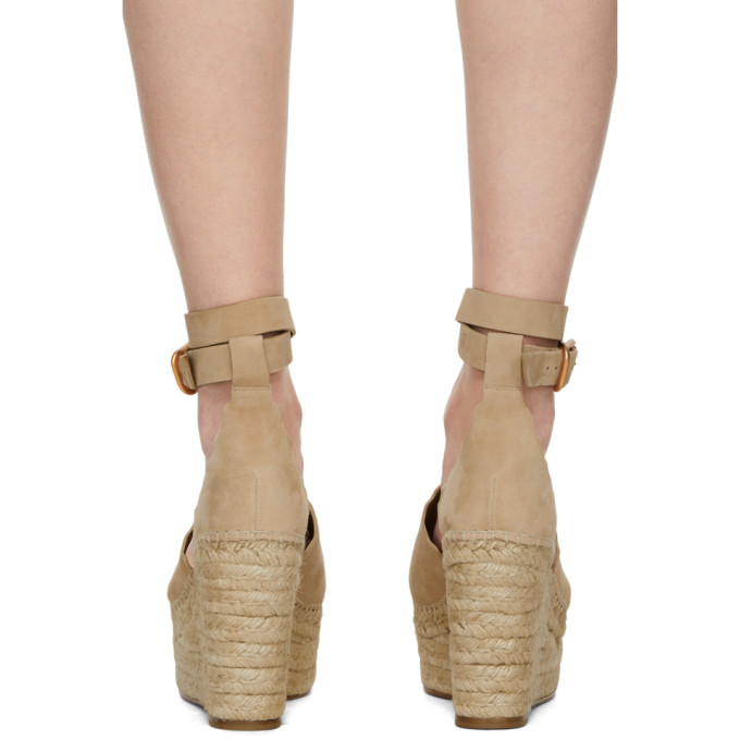 Chloe Beige Suede Lauren Espadrille Wedge Sandals Chloe