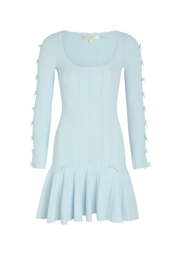 Photo: Loveshackfancy Seychelle Bow-appliquéd Pointelle-knit Mini Dress Light Blue
