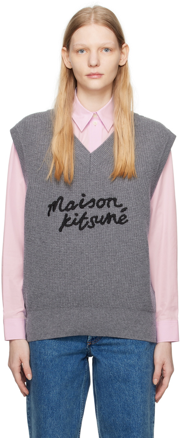 Maison Kitsuné Gray Handwriting Vest