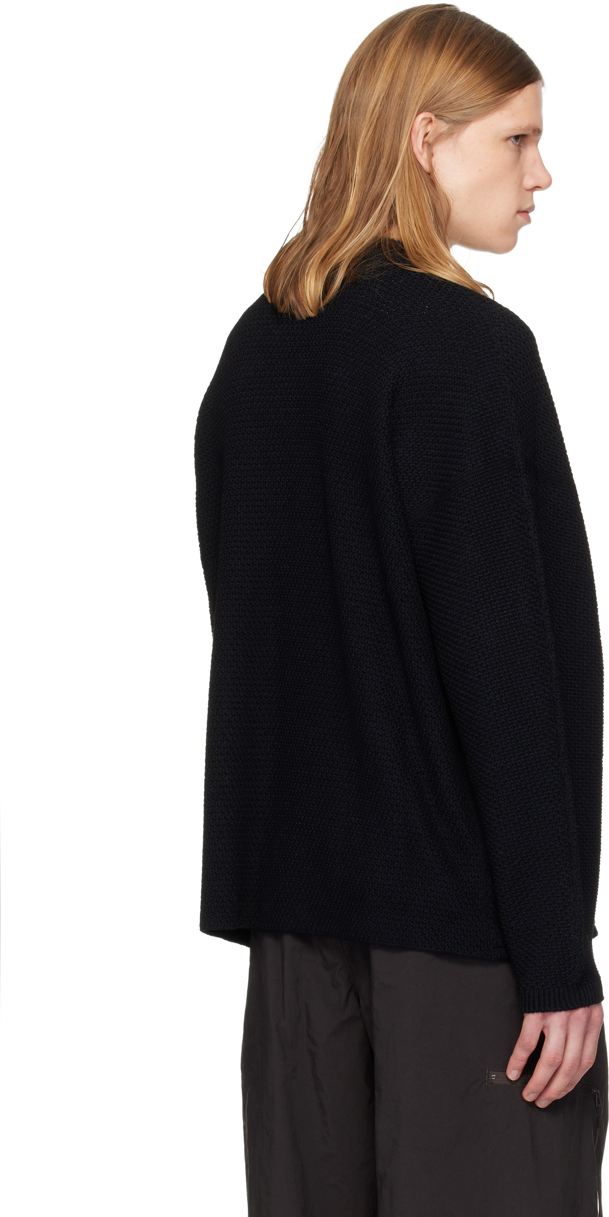 HOMME PLISSÉ ISSEY MIYAKE Black Rustic Knit October Cardigan Homme