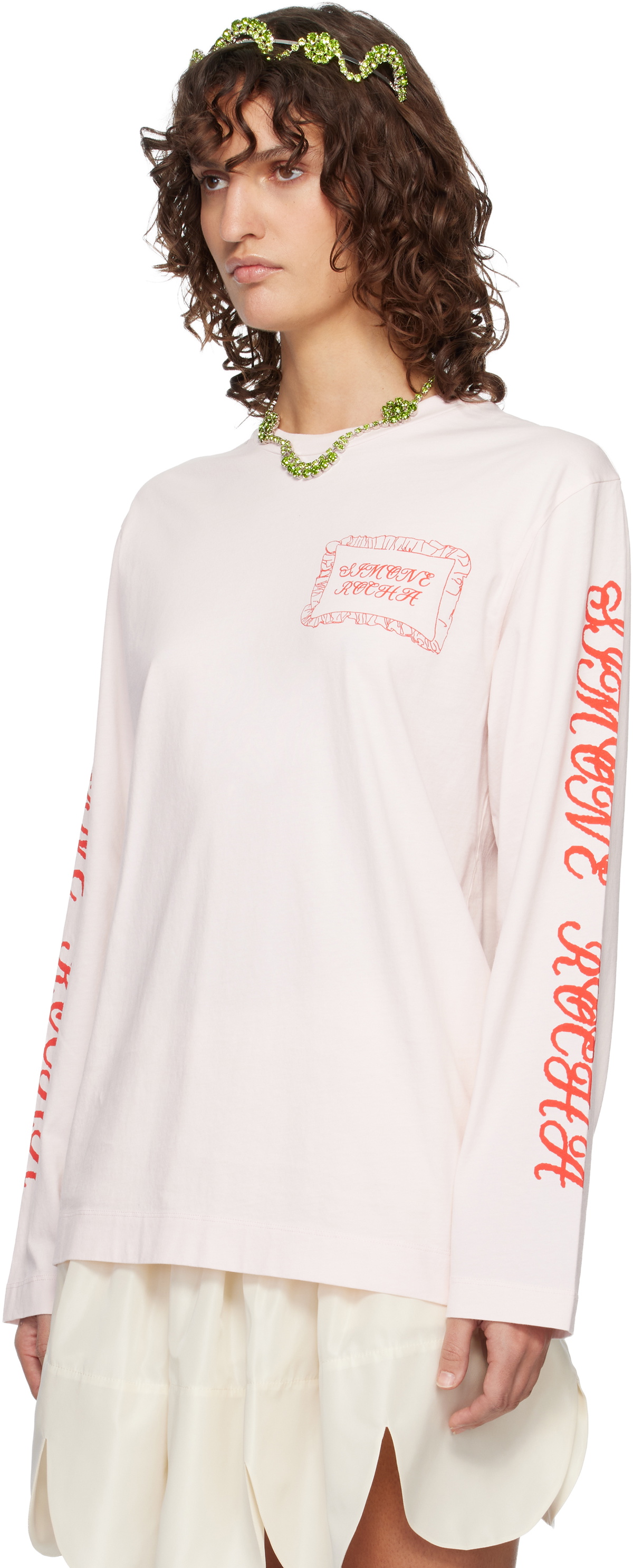 Simone Rocha Pink Pillowcase Logo Print Long Sleeve T-shirt
