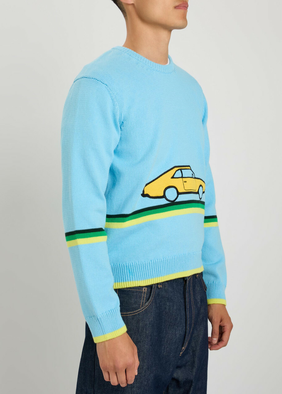 JW Anderson Car Striped Cotton-knit Jumper Blue