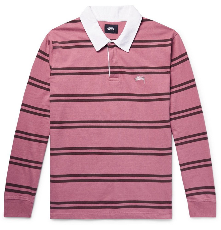 Photo: Stüssy - Striped Cotton-Jersey Polo Shirt - Pink