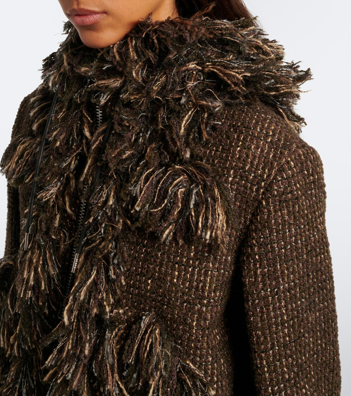 Sacai Fringed wool-blend tweed jacket