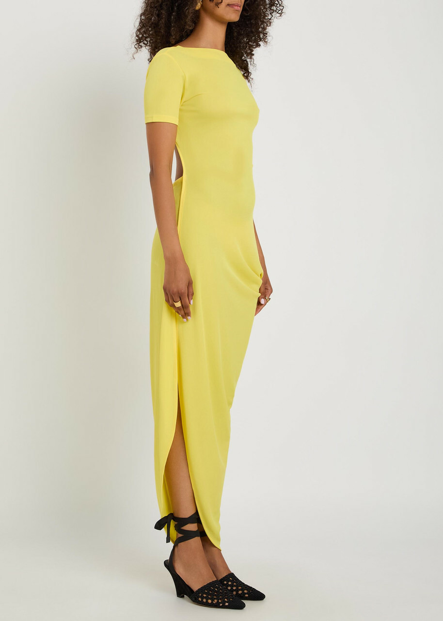 Jacquemus La Robe Sole Asymmetric Draped Crepe-jersey Maxi Dress Yellow