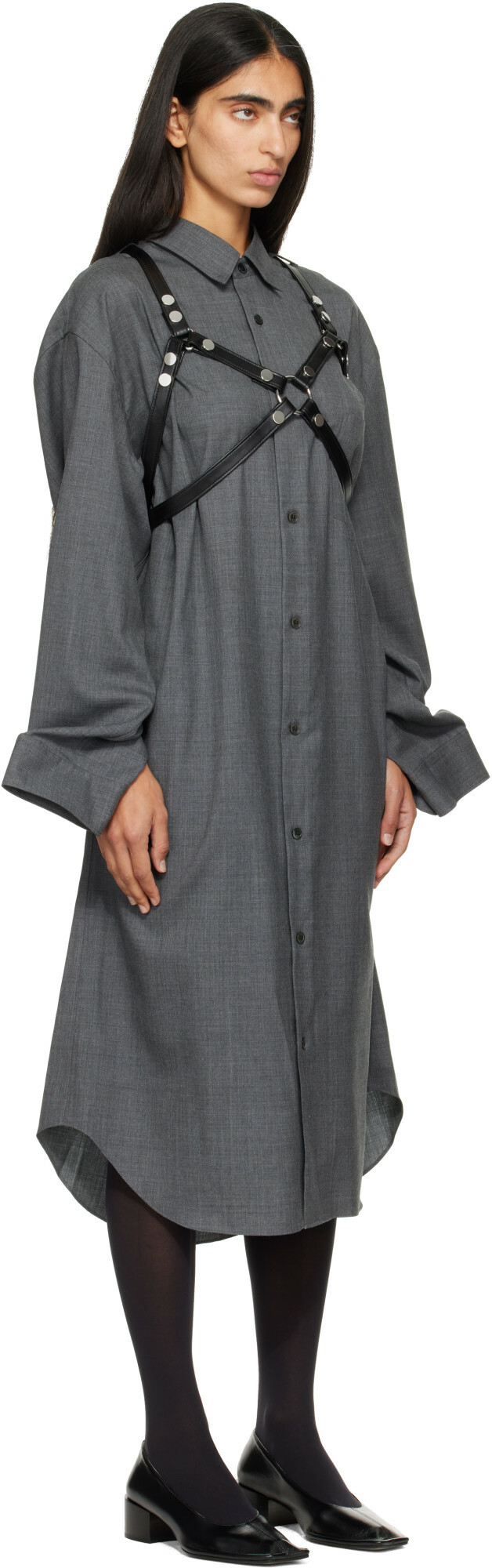 Junya Watanabe Gray Harness Wool Midi Dress