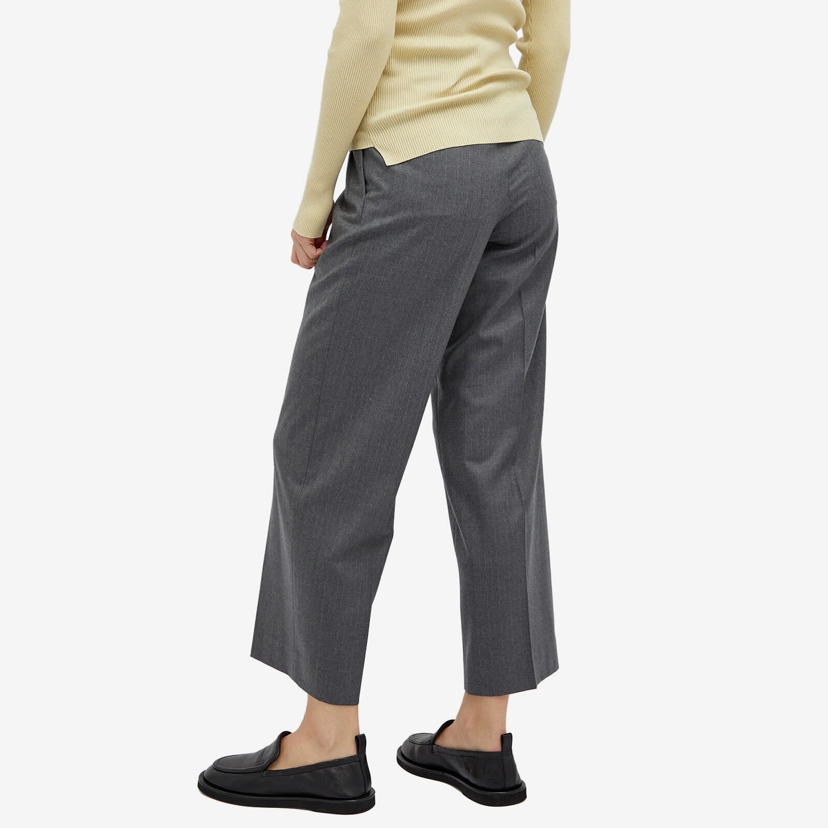 Auralee Women's Wool Flannel Stripe Slacks in Top Gray Auralee
