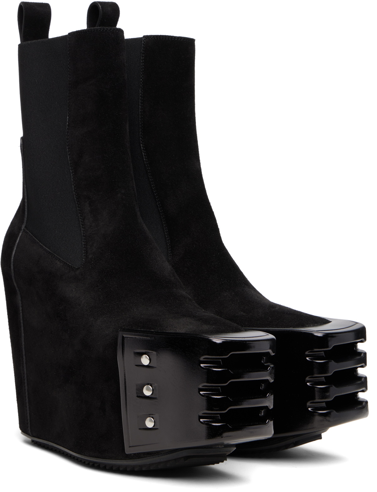 Rick Owens Black Grilled Wedge Beatle Suede Chelsea Boots Rick Owens