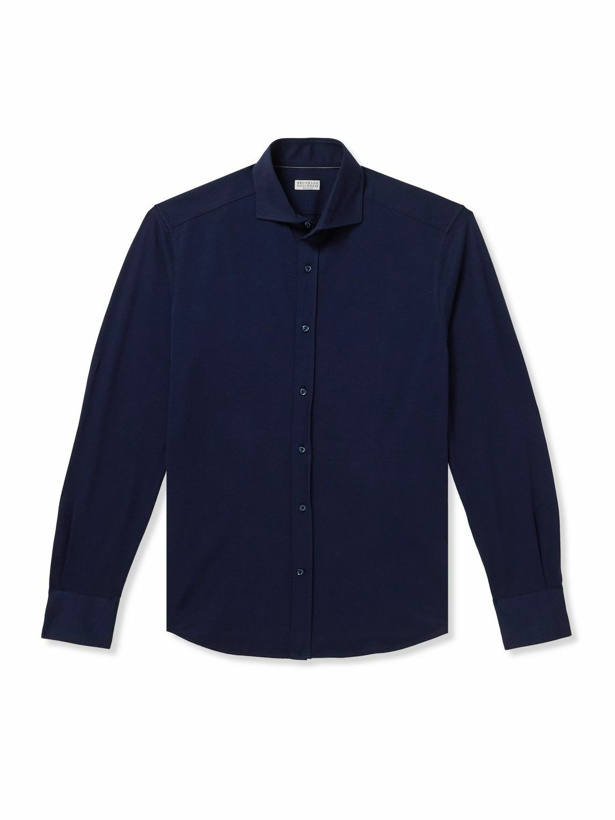 Photo: Brunello Cucinelli - Cotton-Jersey Shirt - Blue