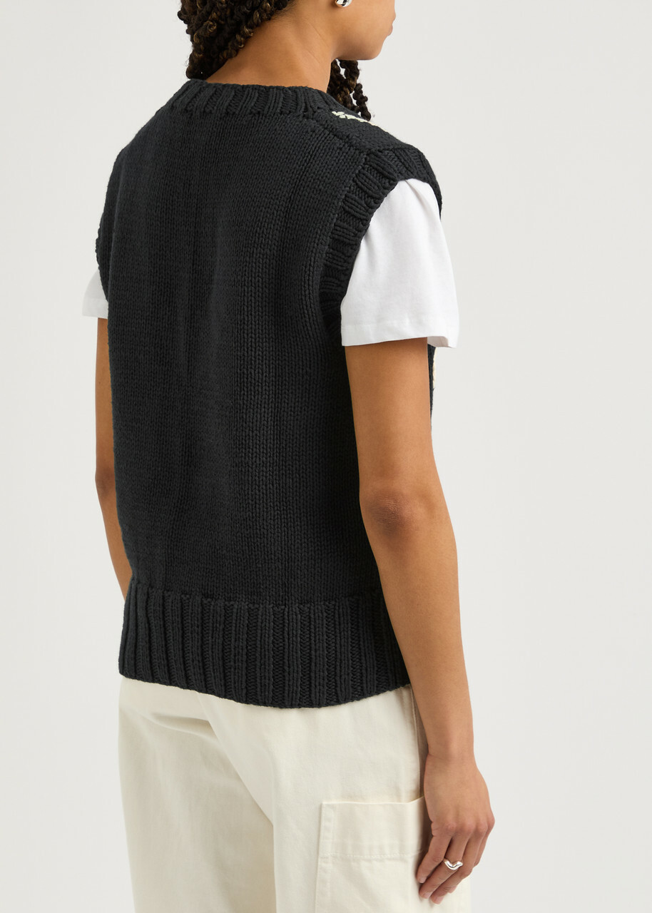 Ymc Heidi Floral-intarsia Knitted Cotton Vest Black YMC