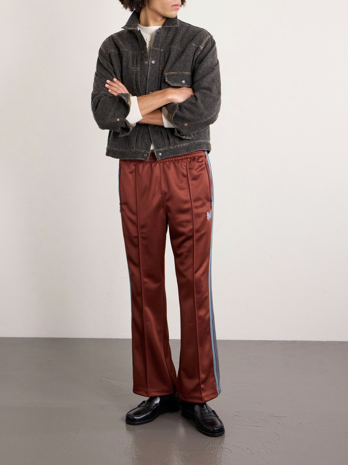 Needles - Bootcut Logo-Embroidered Striped Jersey Sweatpants - Red