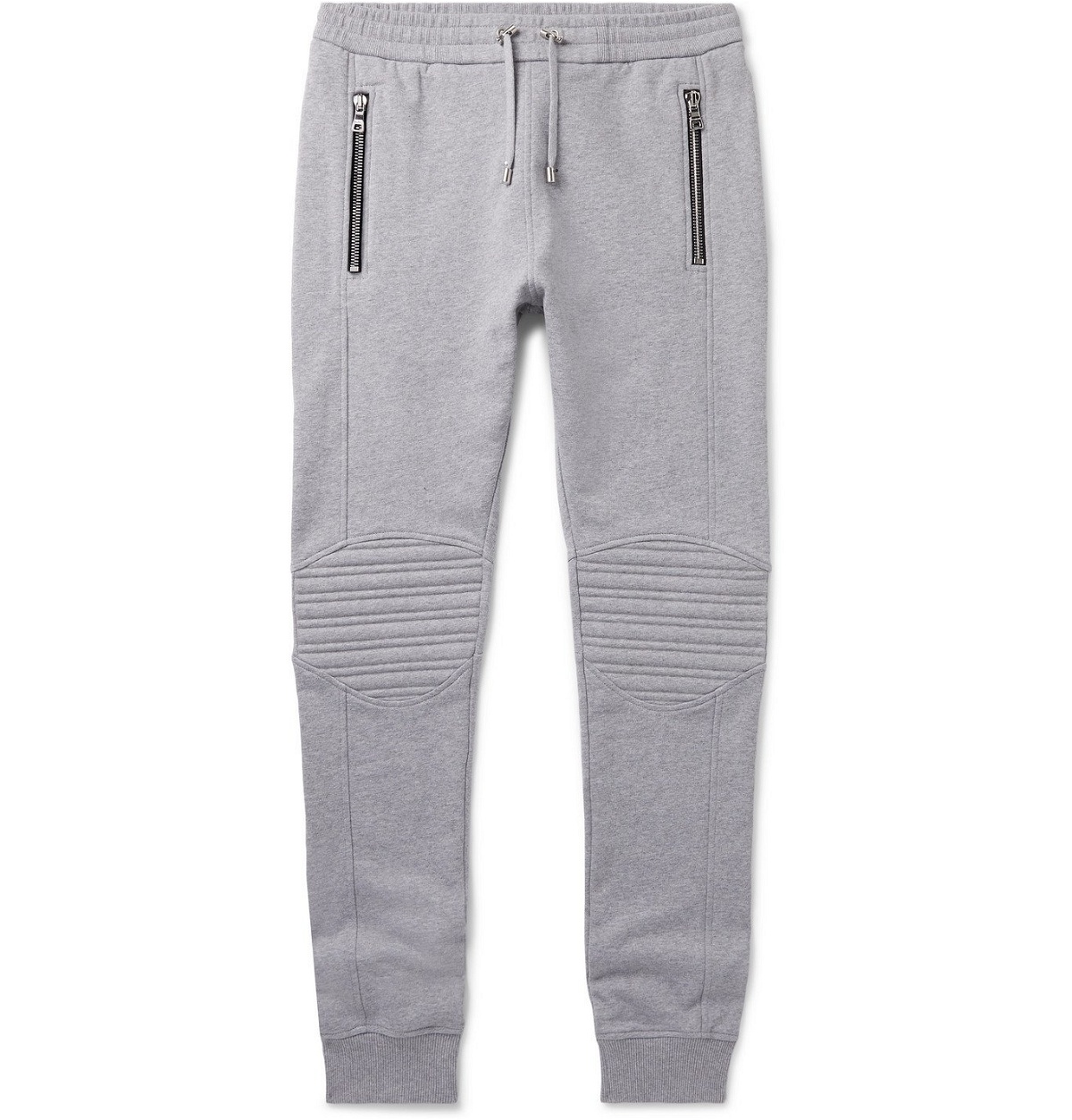 BALMAIN Logo-Embossed Cotton-Jersey Sweatpants - Gray Balmain