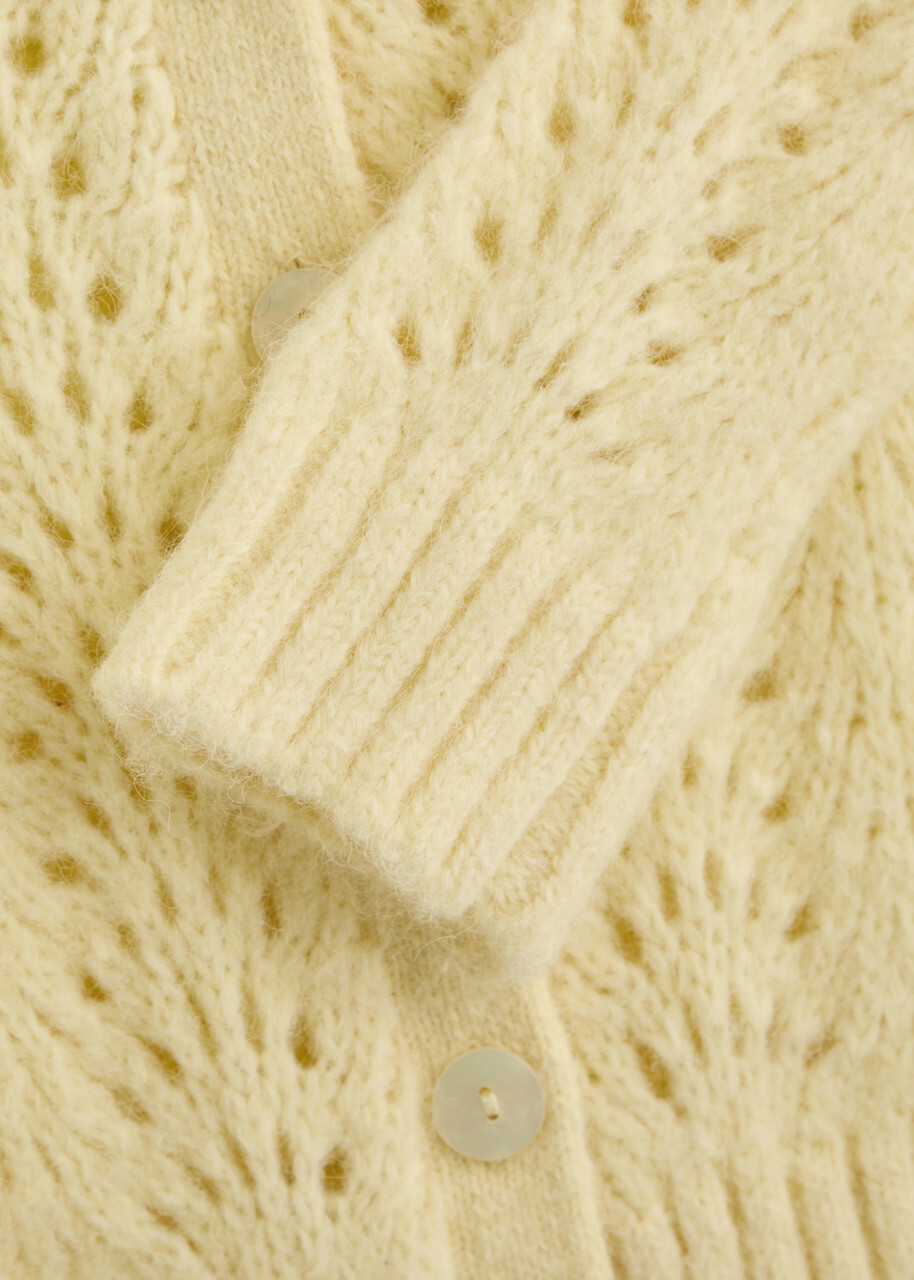 Kitri Matilda Pointelle-knit Cardigan Yellow