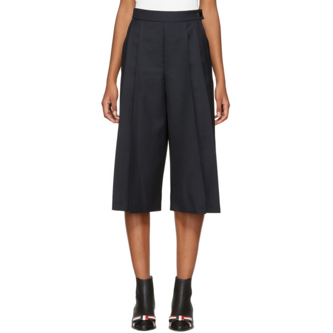 Photo: Thom Browne Navy Pleated Side Vent Culottes