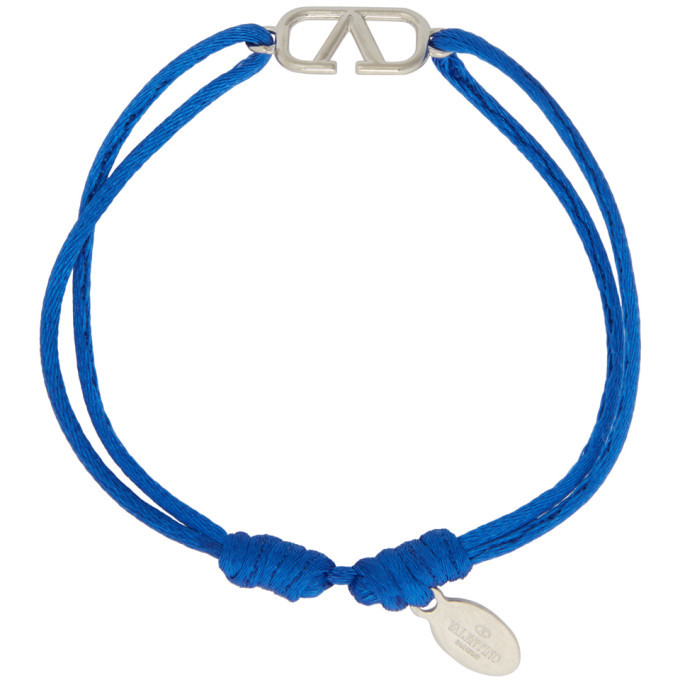 Valentino Blue Valentino Garavani Cord VLogo Bracelet