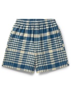 BODE - Putnam Wide-Leg Checked Brushed Cotton-Flannel Shorts - Blue