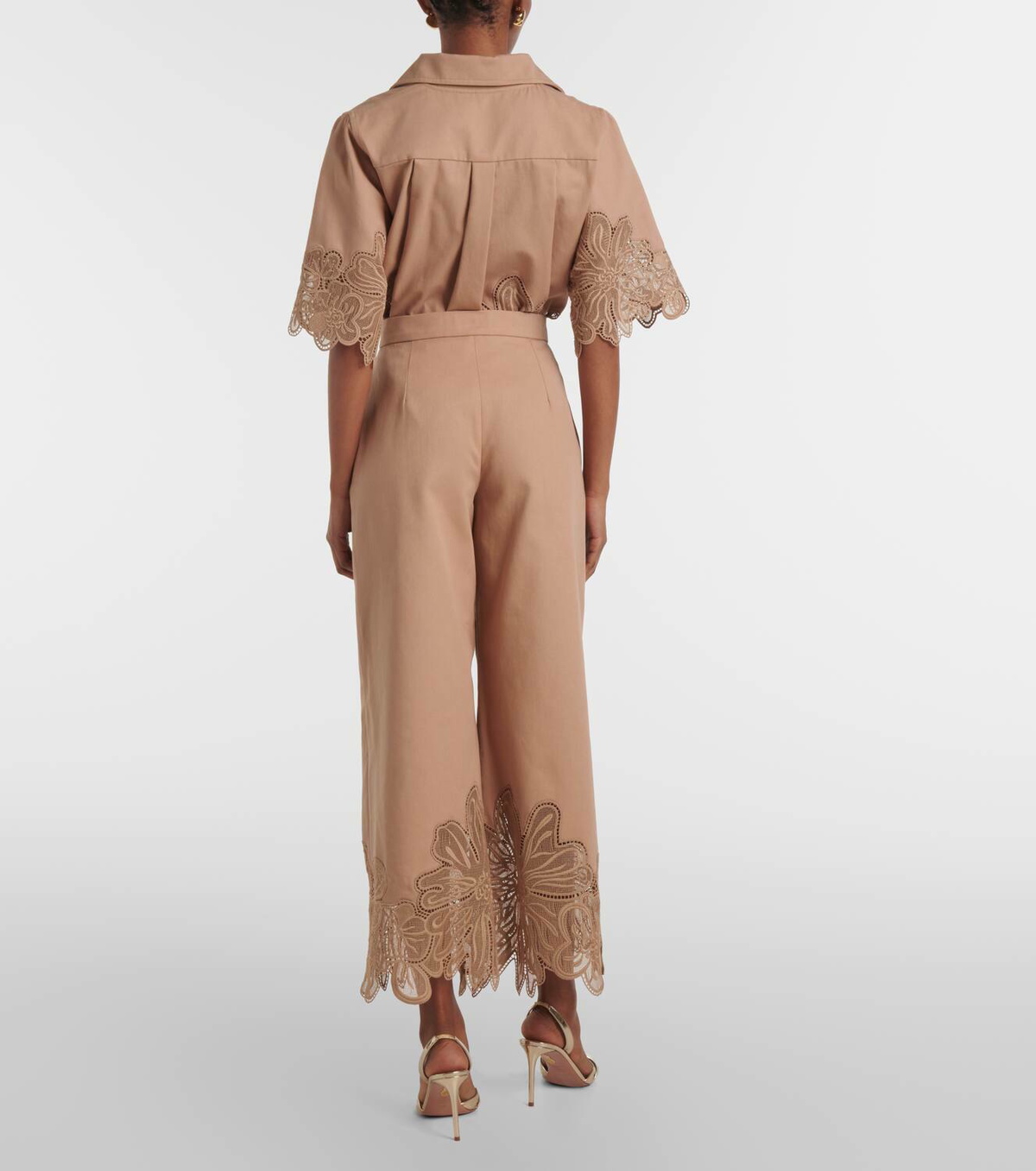 Elie Saab Embroidered gabardine cropped wide-leg pants