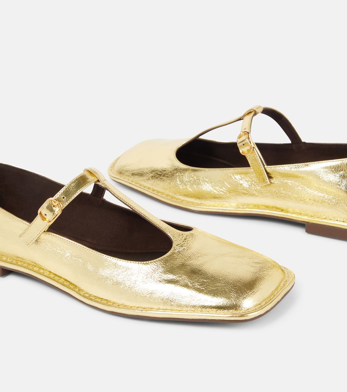 The Row Square T-Strap leather Mary Jane flats The Row