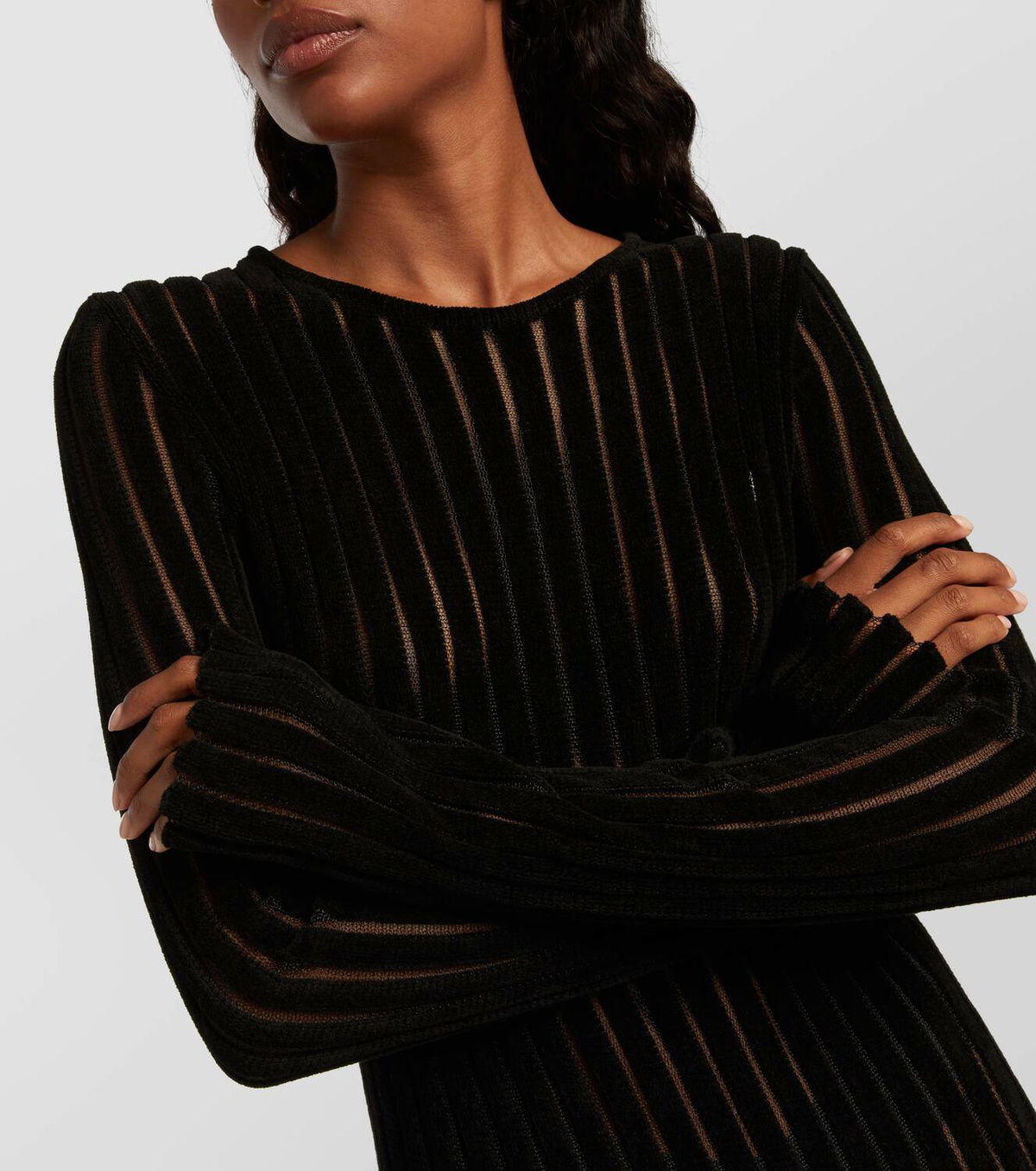 Blumarine Knit faux fur-trimmed midi dress