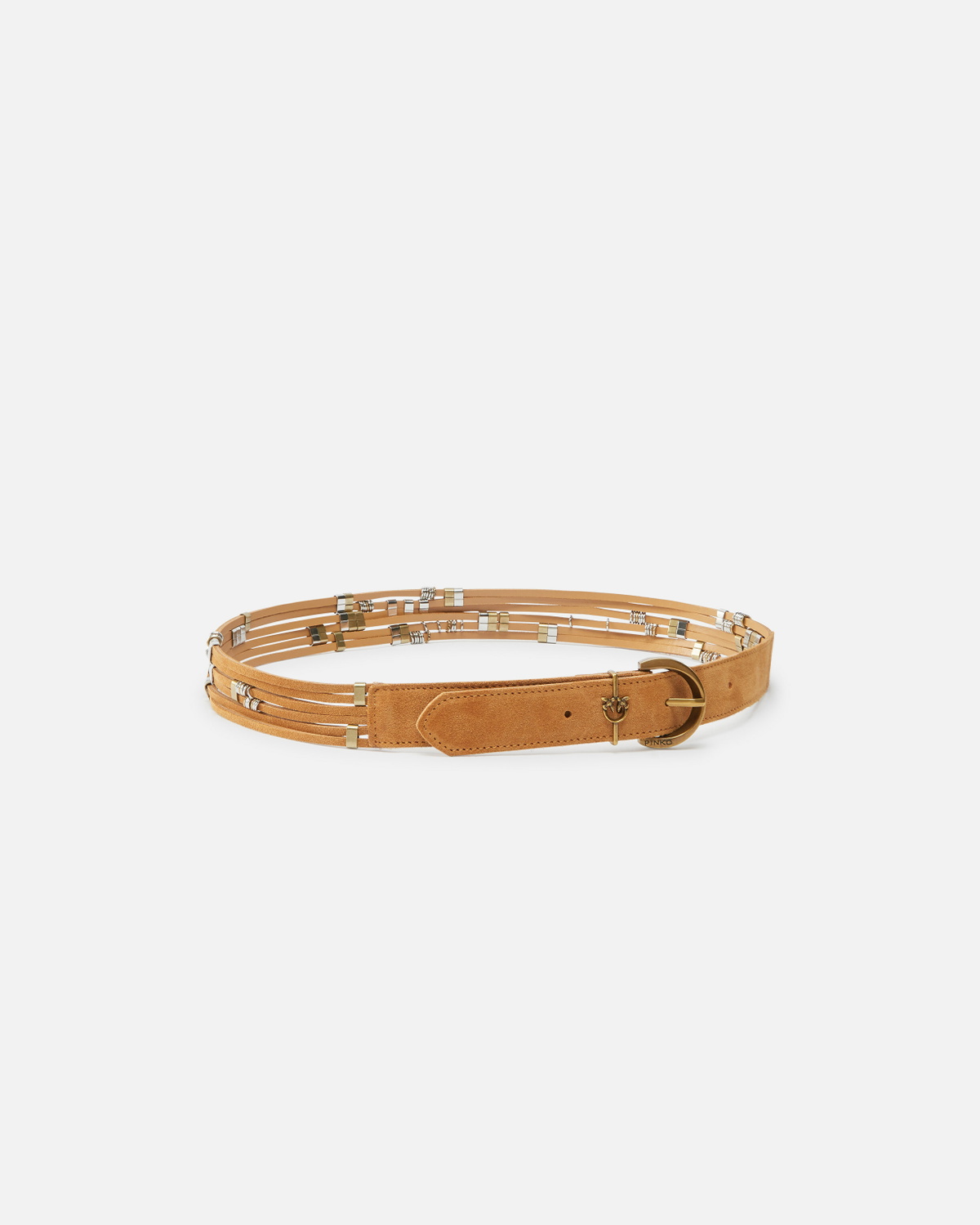Pinko Suede Belt With Loops 3cm Nougat Mix Gal. Gold Nikel