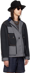 sacai Gray Striped Reversible Jacket