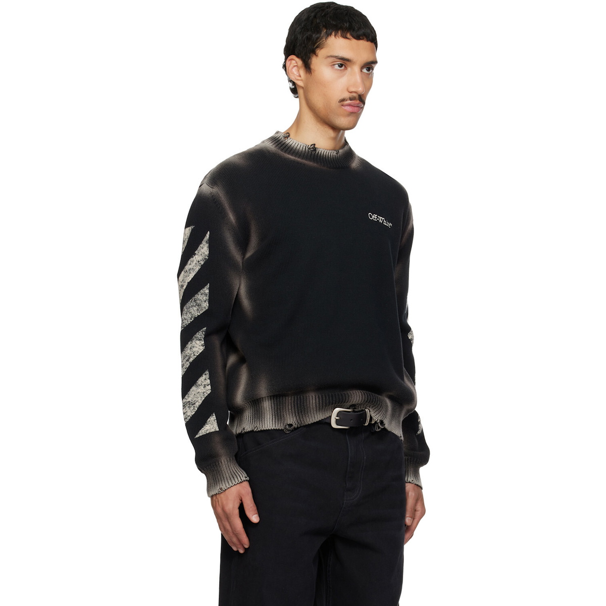 Off-White Black Diagonal Arrow Corrosion Knit Crewneck Sweater