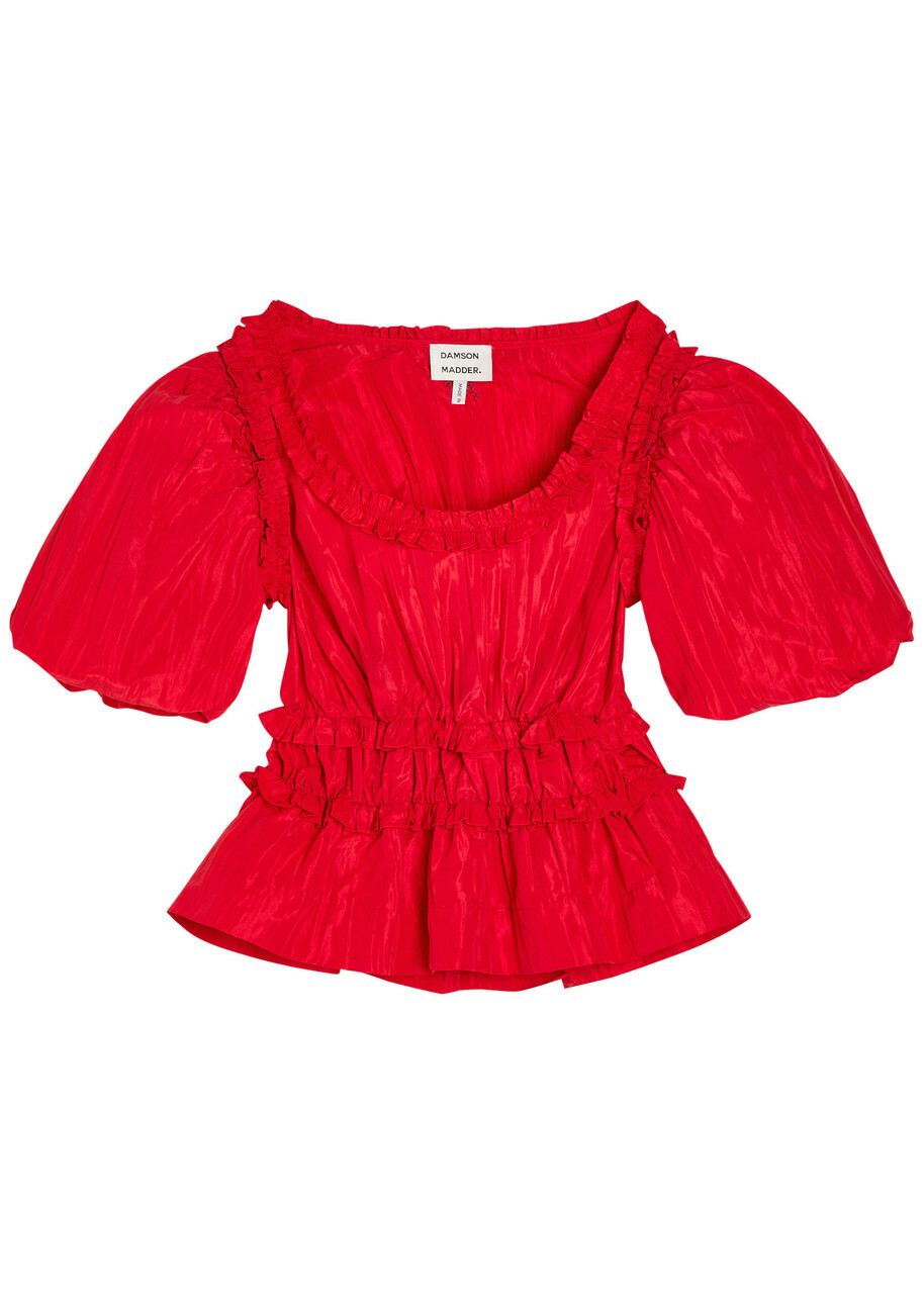 Damson Madder Everly Ruffled Taffeta Blouse Red