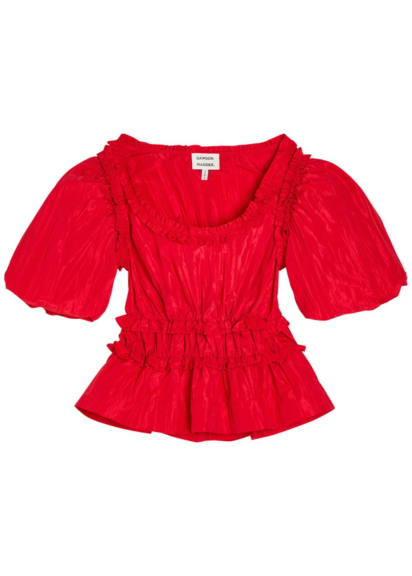 Photo: Damson Madder Everly Ruffled Taffeta Blouse Red
