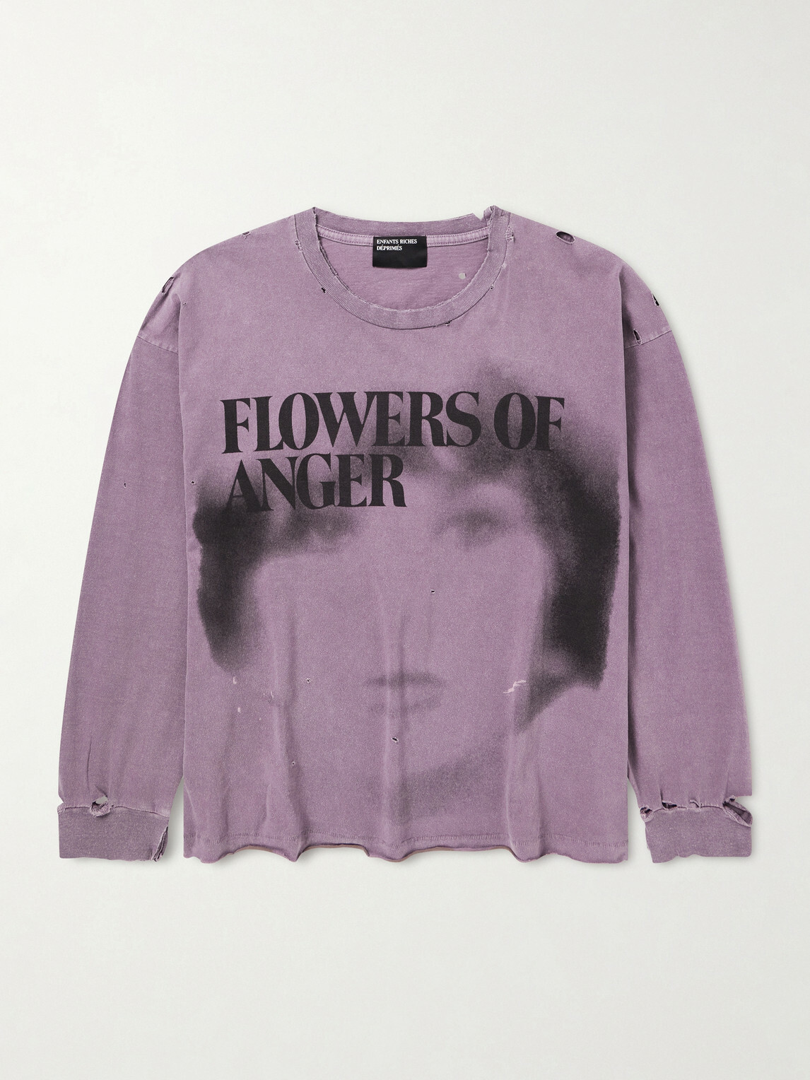 Enfants Riches Déprimés - Flowers of Anger Cropped Printed Distressed Cotton T-Shirt - Purple